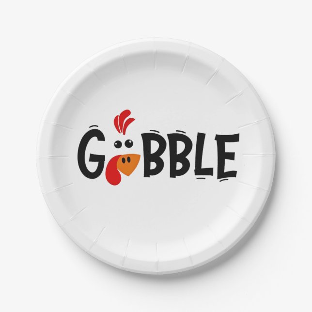 Gobble Funny Thanksgiving Turkey Feast  Paper Plate (Front)