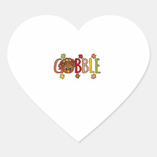Gobble Funny Turkey Thanksgiving Family Men Women  Heart Sticker