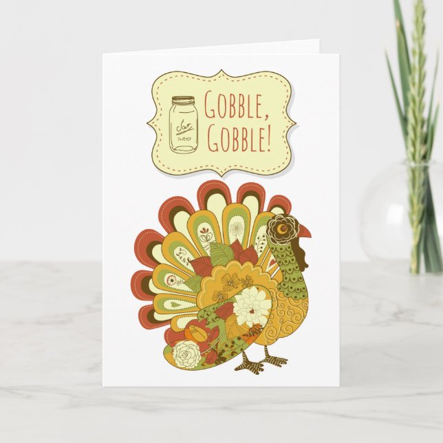 Gobble Gobble Colourful Turkey Happy Thanksgiving Holiday Card (Front)
