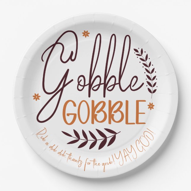 Gobble Gobble Custom Thanksgiving Paper Plates (Front)