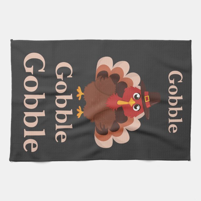 Gobble gobble  Funny  Cute Thanksgiving Turkey  Tea Towel (Horizontal)