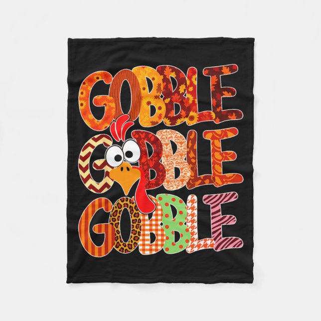 Gobble Gobble Funny Turkey Thanksgiving Women Girl Fleece Blanket (Front)