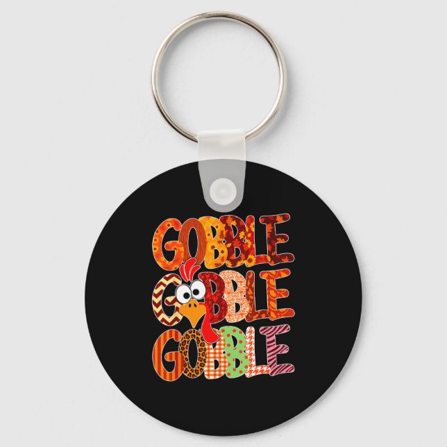 Gobble Gobble Funny Turkey Thanksgiving Women Girl Key Ring (Front)