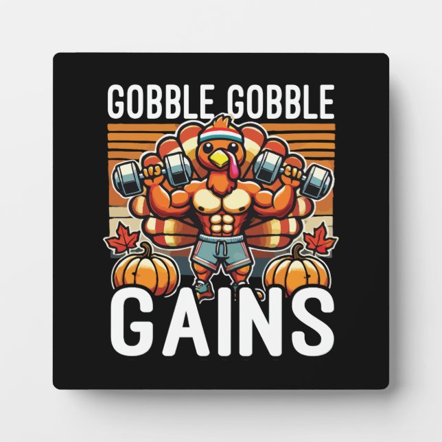 Gobble Gobble Gains - Funny Thanksgiving Gym Plaque (Front)