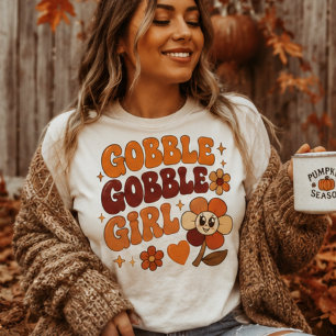 Gobble Gobble Girl Funny Retro Thanksgiving Tri-Blend Shirt