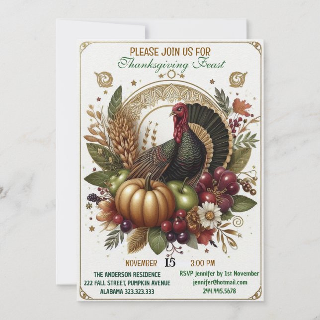 Gobble Gobble Gobble Turkey Thanksgiving Feast  Invitation (Front)