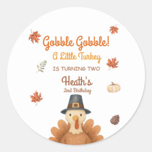 Gobble Gobble Little Turkey Birthday Classic Round Sticker