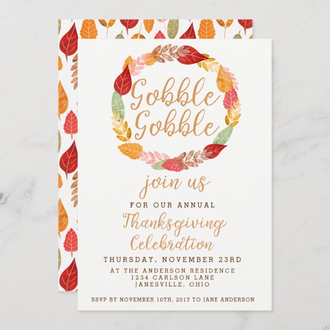 Gobble Gobble Thanksgiving Autumn Theme Invitation (Front/Back)
