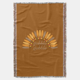 Gobble Gobble Thanksgiving Brown Throw Blanket