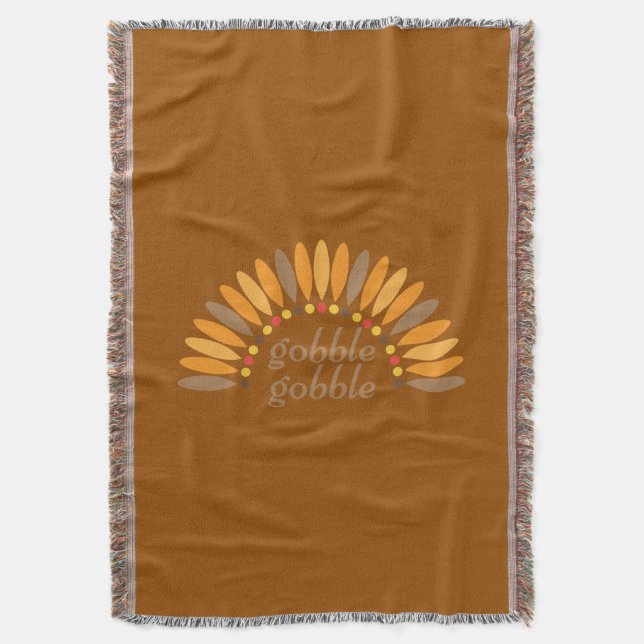 Gobble Gobble Thanksgiving Brown Throw Blanket (Front Vertical)