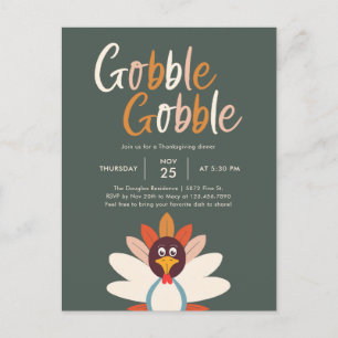 Gobble Gobble Thanksgiving Dinner Party Invitation Postcard