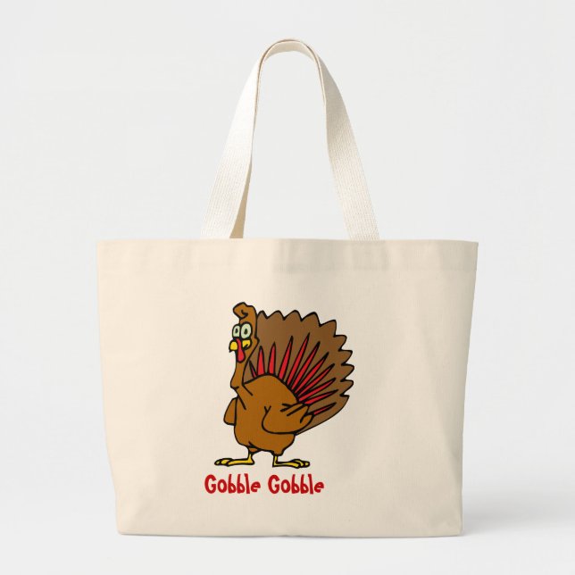 Gobble Gobble Thanksgiving Large Tote Bag (Front)