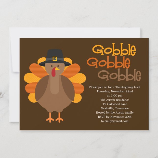 Gobble Gobble Thanksgiving Party Invitation (Front)