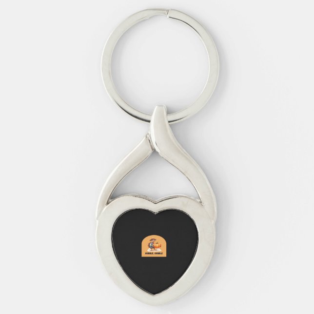 Gobble, Gobble Thanksgiving Turkey with Pumpkin Cl Key Ring (Front)