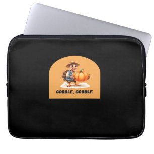 Gobble, Gobble Thanksgiving Turkey with Pumpkin Cl Laptop Sleeve