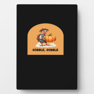 Gobble, Gobble Thanksgiving Turkey with Pumpkin Cl Plaque