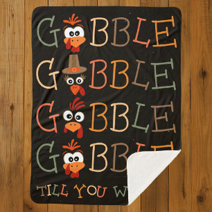 Gobble Gobble Till You Wobble Funny Thanksgiving Sherpa Blanket