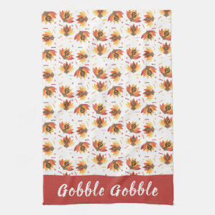 Gobble Gobble Turkey Pattern Thanksgiving Tea Towel