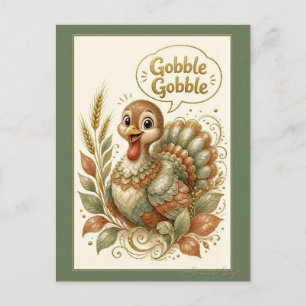 Gobble Gobble Turkey Sage Thanksgiving Postcard