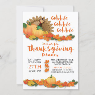 Gobble Gobble Turkey Thanksgiving Invitation