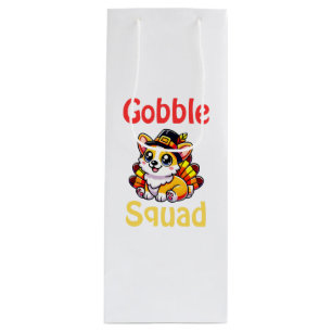 Gobble Squad Cute Corgi Turkey Funny Thanksgiving Wine Gift Bag