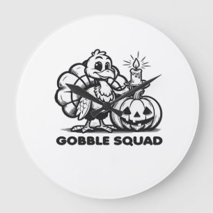 Gobble Squad Funny Thanksgiving Turkey Design Fa Large Clock