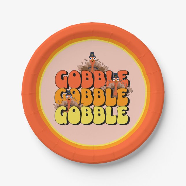 Gobble Thanksgiving Turkey Paper Plate (Front)