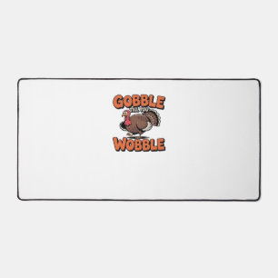 Gobble Till You Wobble – Funny Turkey Cartoon Clas Desk Mat
