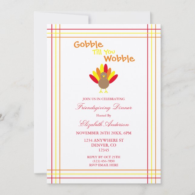 Gobble Till You Wobble Turkey Friendsgiving Invitation (Front)