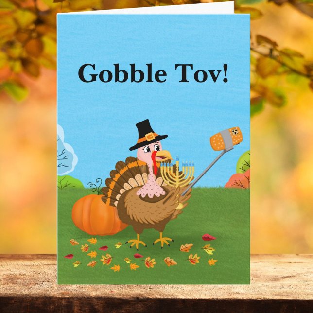Gobble Tov! Turkey Taking a Selfie with Menorah Card (Creator Uploaded)
