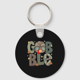 Gobble Turkey Camo Hat Thanksgiving Boys Youth Kid Key Ring