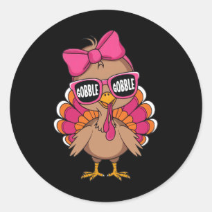 Gobble Turkey Day Happy Thanksgiving Toddlers Girl Classic Round Sticker