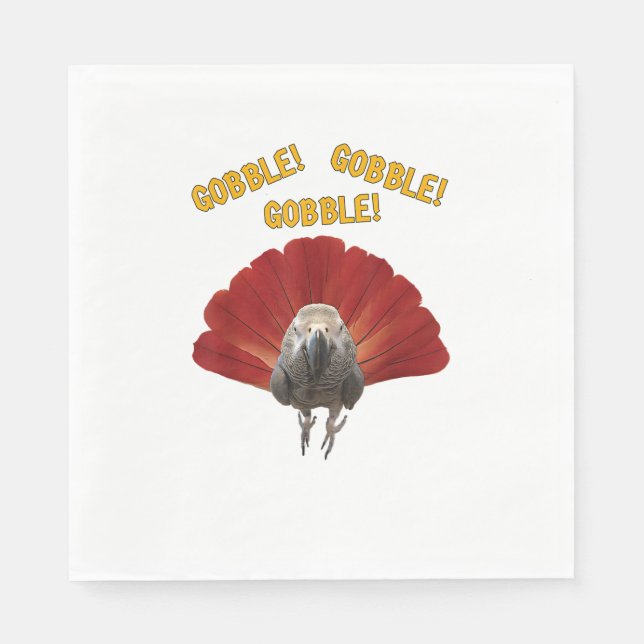 Gobble! Turkey Thanksgiving African Grey Parrot  Napkin (Front)