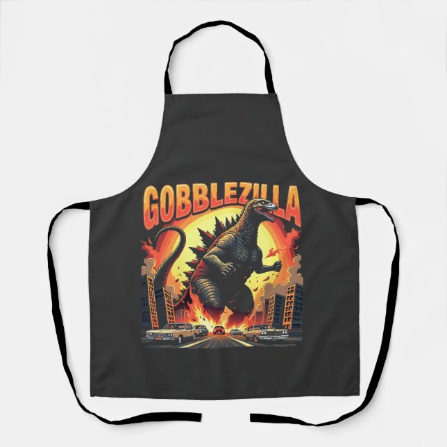 Gobblezilla Spooky Turkey Thanksgiving Gobble Apron (Front)