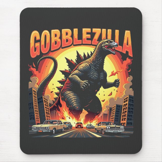 Gobblezilla Spooky Turkey Thanksgiving Gobble Mouse Mat (Front)