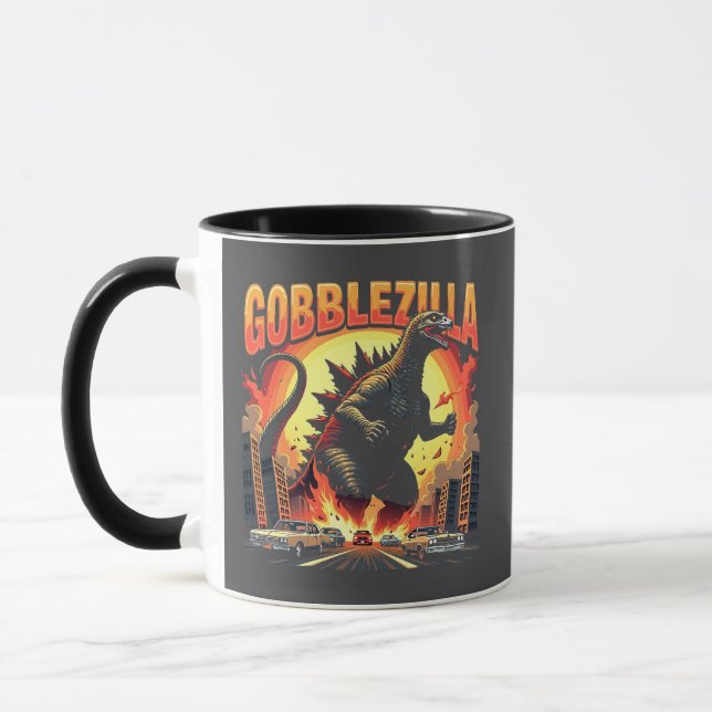 Gobblezilla Spooky Turkey Thanksgiving Gobble Mug (Left)