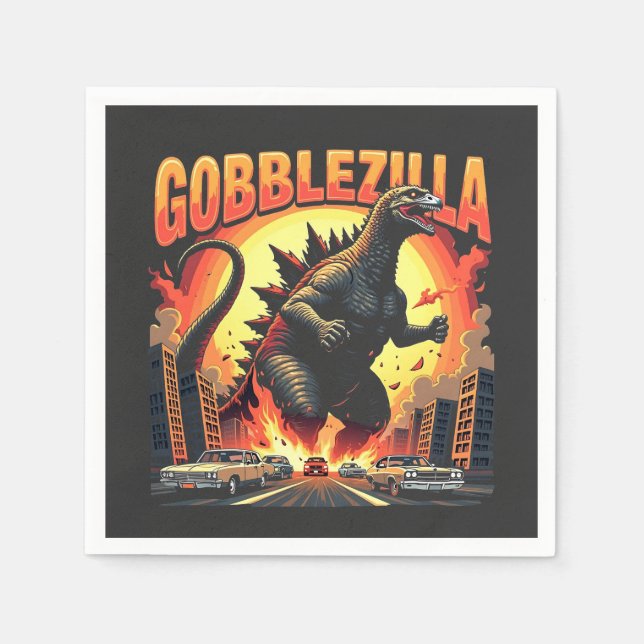 Gobblezilla Spooky Turkey Thanksgiving Gobble Napkin (Front)