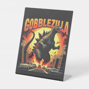 Gobblezilla Spooky Turkey Thanksgiving Gobble Pedestal Sign