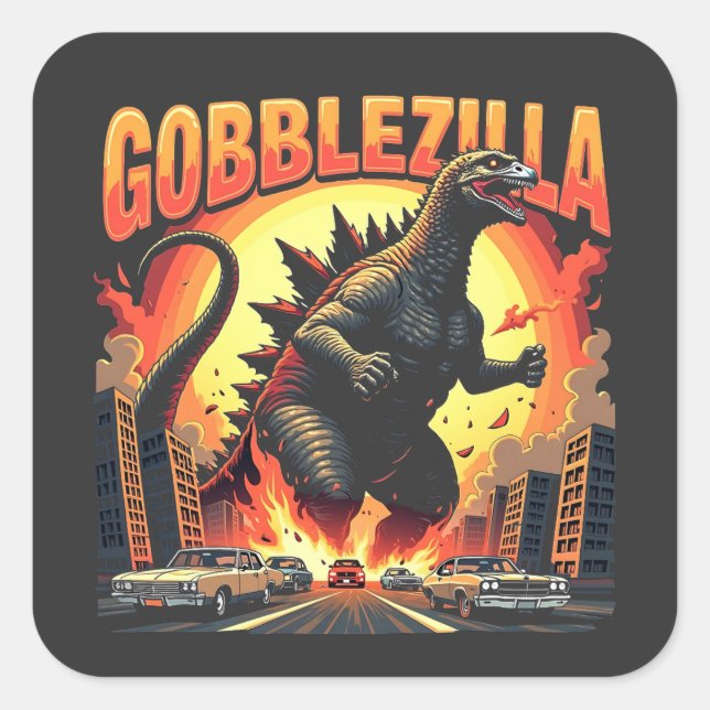 Gobblezilla Spooky Turkey Thanksgiving Gobble Square Sticker (Front)