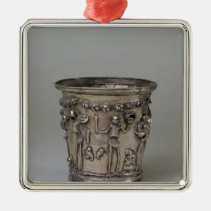 Goblet embossed with skeletons holding masks metal tree decoration
