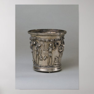 Goblet embossed with skeletons holding masks poster