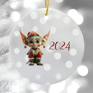 Goblin Christmas Elf Ceramic Ornament