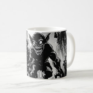 Goblin Demons Derelict City BW Retro Comic Style Coffee Mug