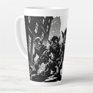 Goblin Demons Derelict City BW Retro Comic Style Latte Mug