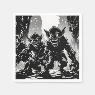 Goblin Demons Derelict City BW Retro Comic Style Napkin