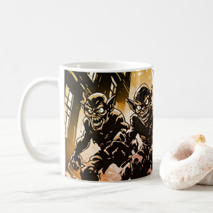 Goblin Demons Ruined City Retro 50s Graphic Style Coffee Mug