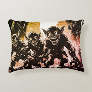 Goblin Demons Ruined City Retro 50s Graphic Style Decorative Cushion