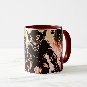 Goblin Demons Ruined City Retro 50s Graphic Style Mug