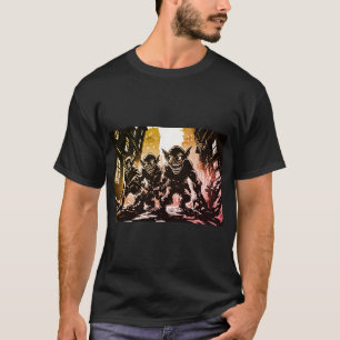 Goblin Demons Ruined City Retro 50s Graphic Style T-Shirt