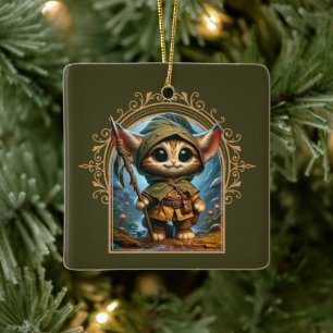 Goblin Feline Fantasy Adventure Ceramic Ornament